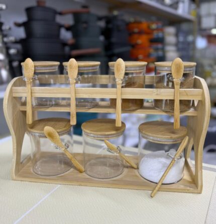 7 piece spice jar with bamboo stand